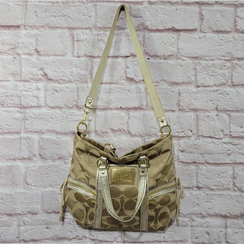 Coach Poppy Gold & Metallic Silver Shoulder Hand Bag